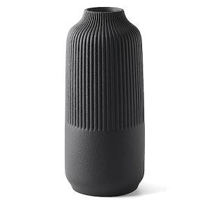 Matte Black Textured Ceramic Ribbed Vase