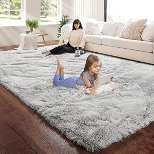 Fluffy Grey White Shag Area Rug for Home