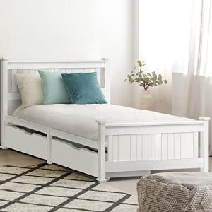 Modern White Wooden Bed Frame with 2 Drawers