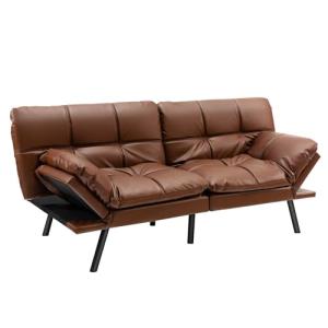 Brown Convertible Futon Sofa Bed with Adjustable Backrest