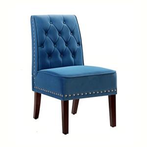 Blue Velvet Dining Chairs with Rubber Wood Legs