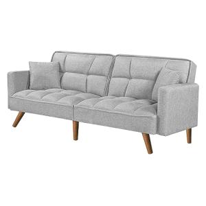 LEVEDE Grey 3-Seater Convertible Sofa Bed