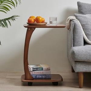 C Shaped Rolling End Table – Walnut Finish