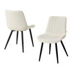 Cream Upholstered Dining Chairs with Metal Legs, Set of 2