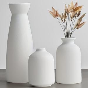 Set of 3 Distressed Ceramic Vases - White