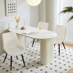 Cream Upholstered Dining Chairs with Metal Legs, Set of 2