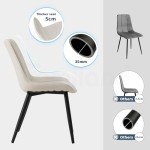 Cream Upholstered Dining Chairs with Metal Legs, Set of 2