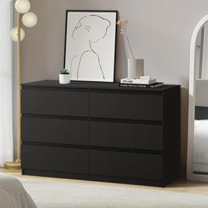 Black 6-Drawer Bedroom Dresser by Oikiture