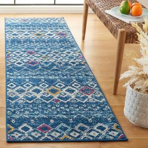 Navy and Turquoise Moroccan Boho Runner 2'3" x 6