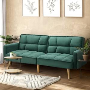 Green Velvet 3-Seater Sofa Bed with Adjustable Backrest