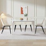 Cream Upholstered Dining Chairs with Metal Legs, Set of 2