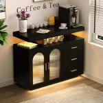 Dystler Black Sideboard Buffet with Storage & Lights