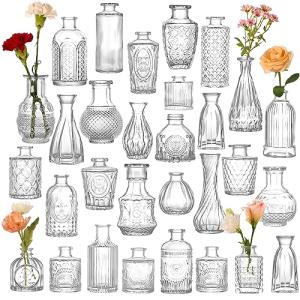 Set of 30 Vintage Embossed Glass Bud Vases