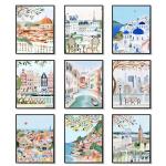 Vintage Travel Cities Poster Art Set of 9