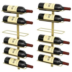 Wall-Mounted Gold Wine Rack Holds 12 Bottles