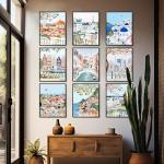 Vintage Travel Cities Poster Art Set of 9