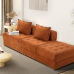 3-Seater Velvet Floor Sofa with Ottoman and Cushions