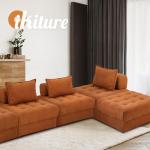 3-Seater Velvet Floor Sofa with Ottoman and Cushions