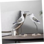 HOMSFOU Wooden Seagull Bird Figurine Set