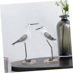 HOMSFOU Wooden Seagull Bird Figurine Set