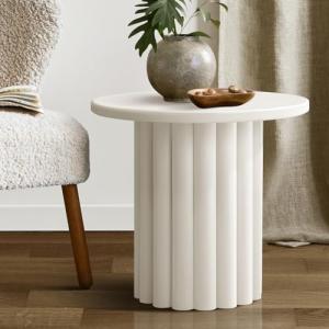 Oikiture White Round Coffee Table and Side Table