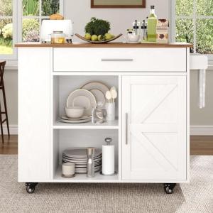 White Kitchen Island Cart with Storage and Wheels