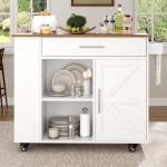 White Kitchen Island Cart with Storage and Wheels