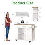 White Kitchen Island Cart with Storage and Wheels
