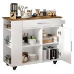 White Kitchen Island Cart with Storage and Wheels