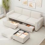 Beige L-Shaped Convertible Sofa with Storage Ottoman