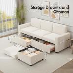 Beige L-Shaped Convertible Sofa with Storage Ottoman