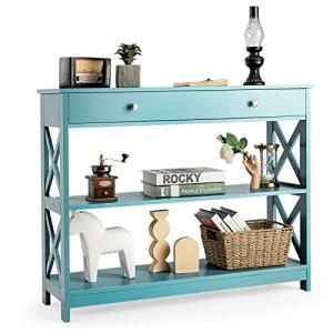 Giantex Turquoise 3-Tier Console Table with Drawer
