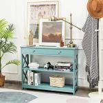 Giantex Turquoise 3-Tier Console Table with Drawer