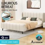 Beige Queen Bed Frame with Upholstered Headboard