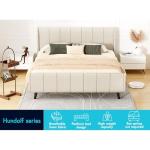 Beige Queen Bed Frame with Upholstered Headboard