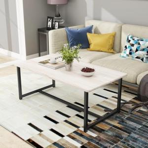 Industrial Rectangular Coffee Table with Metal Frame