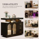 Dystler Black Sideboard Buffet with Storage & Lights