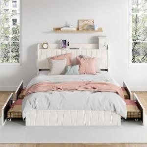 Double Size Bed Frame with Storage and USB Ports