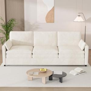 Beige 3-Seater Sofa Bed with Easy Assembly