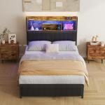 Double Bed Frame with LED Shelves and Charging Station