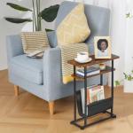 Slim Rustic Brown Side Table with Magazine Holder