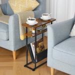 Slim Rustic Brown Side Table with Magazine Holder