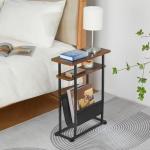 Slim Rustic Brown Side Table with Magazine Holder