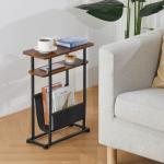 Slim Rustic Brown Side Table with Magazine Holder