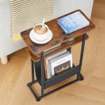 Slim Rustic Brown Side Table with Magazine Holder