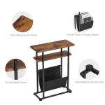 Slim Rustic Brown Side Table with Magazine Holder