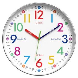 12-Inch Silent Wall Clock for Kids' Learning
