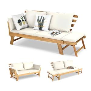 Convertible Acacia Wood Patio Daybed with Cushions