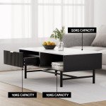 Artiss Black Coffee Table with Open Shelf Drawer