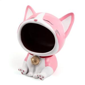 Lucky Cat Statue Key Bowl for Entryway Decor